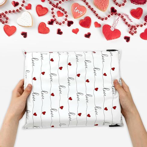 100Pcs Valentine's Day Poly Mailer 10 x 13 Inch Love Heart Packaging Bags Self Seal Mailing Envelopes Bags for Small Business Clothing in Saudi Arabia