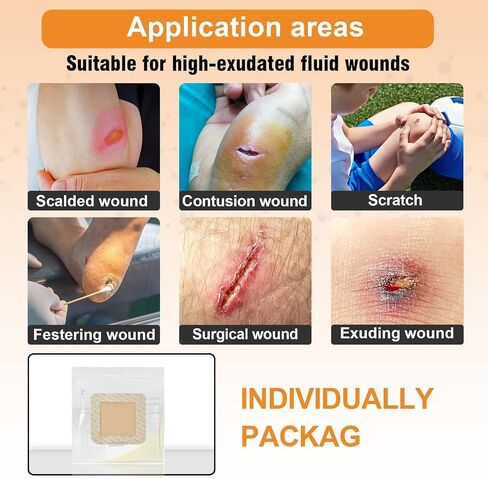 Carbou Silicone Foam Dressing with Adhesive Gentle Border,3"x3" Waterproof Wound Dressing Bandage,High Absorbency Pad, Foam Bandage for Wound Care 10 Pack in Kuwait