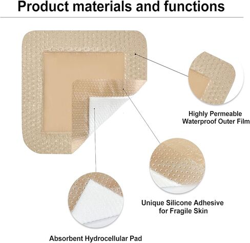 Carbou Silicone Foam Dressing with Adhesive Gentle Border,3"x3" Waterproof Wound Dressing Bandage,High Absorbency Pad, Foam Bandage for Wound Care 10 Pack in Kuwait