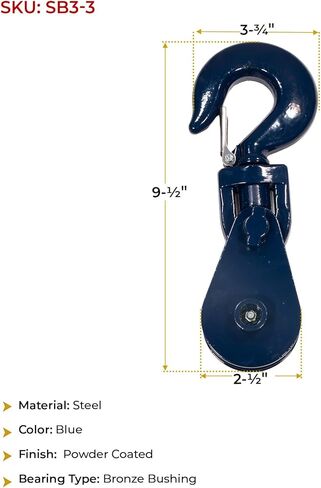 Mytee Products Snatch Block with Hook WLL 8 Ton 8" Sheave 3/4 Inch Wire Rope Wrecker Roll Back Recovery in Kuwait