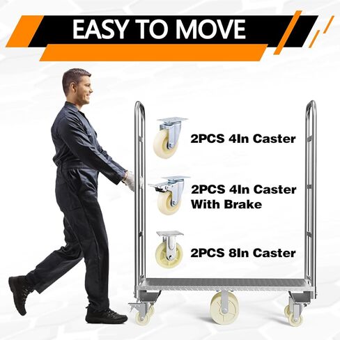 U-Boat Platform Truck Cart, 16 x 48 Inch Narrow Aisle Flatbed Truck w/6PCS Wheel Caster 2000LBS Weight Capacity Heavy Duty Platform Dolly with Removable Handles for Warehouse, Storage Room in Saudi Arabia