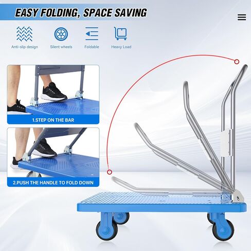 Foldable Platform Truck Dolly 28.7x18.5x33.4 inches Moving Platform Hand Truck,400lbs Capacity Moving Flatbed Cart Push Cart Platform Dolly Cart for Warehouse,Groceries in Saudi Arabia