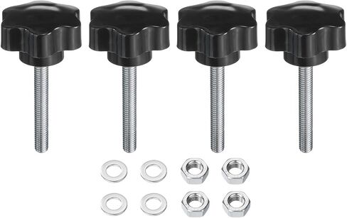 uxcell 4pcs Star Clamping Knobs with Nuts Washers, M8 x 55mm Metric Zinc Plated Carbon Steel Male Thread 48mm 6-Star Plastic Head, Threaded Stud Hand Knobs Handles Thumb Screws, Black in Saudi Arabia