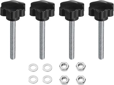 uxcell 4pcs Star Clamping Knobs with Nuts Washers, M8 x 55mm Metric Zinc Plated Carbon Steel Male Thread 48mm 6-Star Plastic Head, Threaded Stud Hand Knobs Handles Thumb Screws, Black in Saudi Arabia