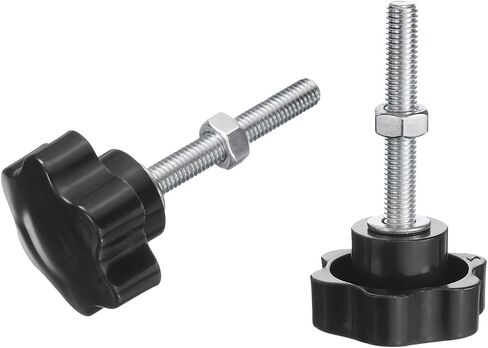 uxcell 4pcs Star Clamping Knobs with Nuts Washers, M8 x 55mm Metric Zinc Plated Carbon Steel Male Thread 48mm 6-Star Plastic Head, Threaded Stud Hand Knobs Handles Thumb Screws, Black in Saudi Arabia