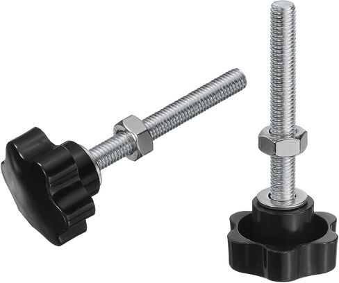 uxcell 4pcs Star Clamping Knobs with Nuts Washers, M8 x 55mm Metric Zinc Plated Carbon Steel Male Thread 48mm 6-Star Plastic Head, Threaded Stud Hand Knobs Handles Thumb Screws, Black in Saudi Arabia
