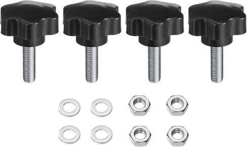 uxcell 4pcs Star Clamping Knobs with Nuts Washers, M8 x 55mm Metric Zinc Plated Carbon Steel Male Thread 48mm 6-Star Plastic Head, Threaded Stud Hand Knobs Handles Thumb Screws, Black in Saudi Arabia