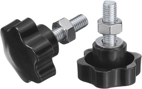 uxcell 4pcs Star Clamping Knobs with Nuts Washers, M8 x 55mm Metric Zinc Plated Carbon Steel Male Thread 48mm 6-Star Plastic Head, Threaded Stud Hand Knobs Handles Thumb Screws, Black in Saudi Arabia