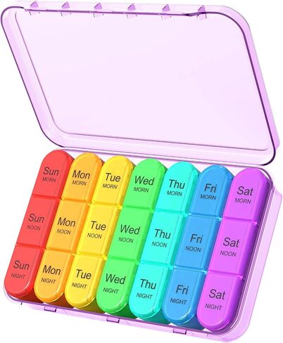 Pill Organizer 3X a Day, Weekly Pill Organizer 3 Times a Day, Pill Box 7 Day, Pill Cases Organizers 7 Day, Daily Pill Organizer Travel, Daviky Medicine Pill Organizer to Hold Vitamins and Medication in Kuwait