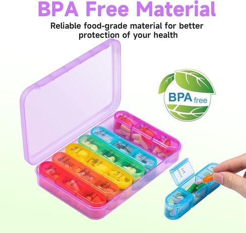 Pill Organizer 3X a Day, Weekly Pill Organizer 3 Times a Day, Pill Box 7 Day, Pill Cases Organizers 7 Day, Daily Pill Organizer Travel, Daviky Medicine Pill Organizer to Hold Vitamins and Medication in Kuwait