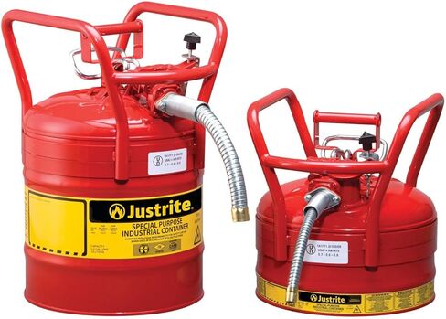 Justrite AccuFlow 7350130 النوع الثاني من الفولاذ المجلفن لنقل وتوزيع علبة آمنة قابلة للاشتعال مع صنبور مرن مقاس 1 بوصة، سعة 5 جالون، أحمر in Kuwait