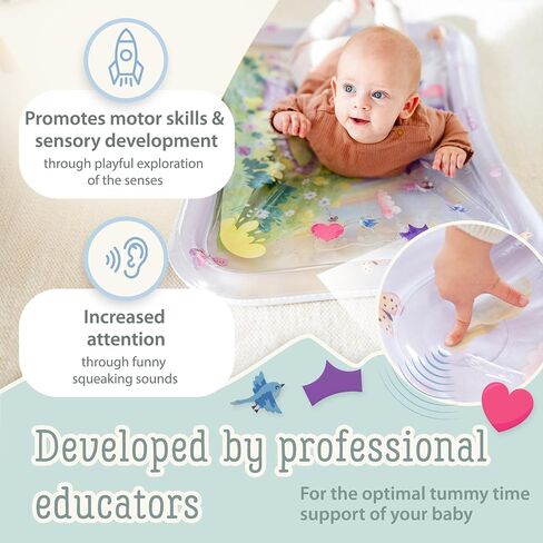 Tummy Time Water Mat XXL for Babies by Freudeskind, Premium Montessori Inflatable Water Play Mat Infants and Toddlers 3-36 m, Educational Toy Developed with German Educators in Saudi Arabia