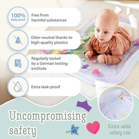 Tummy Time Water Mat XXL for Babies by Freudeskind, Premium Montessori Inflatable Water Play Mat Infants and Toddlers 3-36 m, Educational Toy Developed with German Educators in Saudi Arabia