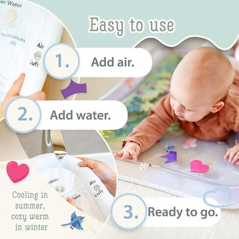 Tummy Time Water Mat XXL for Babies by Freudeskind, Premium Montessori Inflatable Water Play Mat Infants and Toddlers 3-36 m, Educational Toy Developed with German Educators in Saudi Arabia