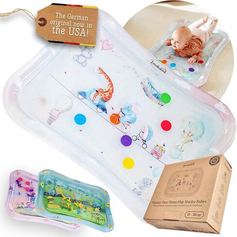 Tummy Time Water Mat XXL for Babies by Freudeskind, Premium Montessori Inflatable Water Play Mat Infants and Toddlers 3-36 m, Educational Toy Developed with German Educators in Saudi Arabia