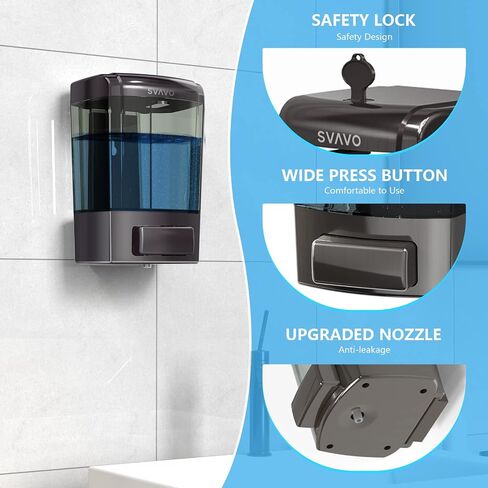 SVAVO Wall Mounted Soap Dispenser Kitchen Bathroom Manual Soap Dispenser Refillable Hand soap Dispenser for Liquid Contianers Shampoo Gel Chamber for Household Commerical 23.7oz (700ml) ABS in Kuwait