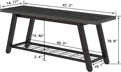 Storage Bench Industrial Rustic Wooden and Metal Entryway Shoe Boots Storage Rack Long Bench Seat for Hallway Bedroom Retro Brown Farmhouse Style in Kuwait