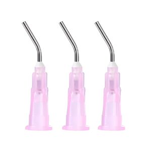 JMU 100Pcs Bent Dispensing Tips 25g, Blunt Tip Dispensing Needle, Dental Pre Bent Flow Dispensing Etch Tips, Disposable Oral Irrigation Needle Tips, Light Blue