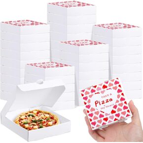 100 Pack Small Valentine Pizza Boxes with Heart Sticker 3.5 x 3.5 x 0.78 Inch Mini Pizza Boxes White Pizza Box Valentine Pizza Boxes for Celebrations Party Valentine's Day Weddings