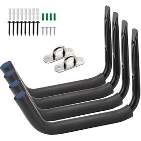 Kayak Racks for Outdoor Storage, Garage Paddle Board Wall Mount, Heavy Duty Wall Hooks for Canoe, Ladder, Bicycle, Folding Chairs, Surfboard, Snowboard, Hose and Tools