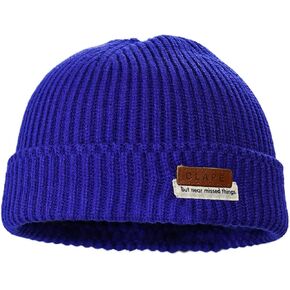 Clakllie Short Fisherman Beanie Hat for Men Women Cuffed Knitted Caps Outdoor Warm Rib Watch Skull Cap Toboggan Ski Hat