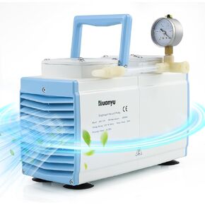 Huanyu Oilless Diaphragm Vacuum Pump 60L/min Lab Vacuum Pump Chemical Resistant No Oil Vacuum Pump Laboratory Vacuum Filtration Extraction Distillation 110V (Double Pumps, GM-1.0A)