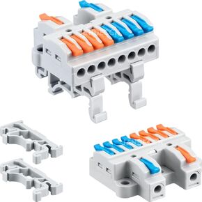 6pcs DIN Rail Terminal Blocks, DIY Splicing Wire Connectors for Circuit Inline 18-12AWG (2 in 10 Out)