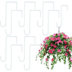 DAJAVE 24 Pack 3X 8 Inch Vinyl Fence Hooks, White Patio Hooks Powder Coated Iron Fence Hangers for Hanging Plants, Planters, Decorations, Bird Feeder, Pool Equipment