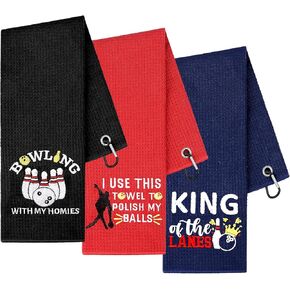 3 Pcs Bowling Towel Soft Embroidered Bowling Towel with Grommet Funny Bowling Ball Towel Absorbent Bowling Hand Towel Bowling Accessories Bowling Gift for Men Sports Player Fitness Fans Birthday Gifts