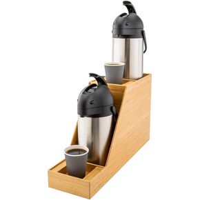 Restaurantware Restpresso 23.5 x 7 x 13.5 Inch Airpot Station 1 Durable Airpot Holder - For Two Airpot Dispensers Shatterproof Black Bamboo Airpot Stand Angled Walls Holds 3-Liter Airpots
