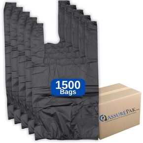 أكياس تي شيرت سوداء غير مطبوعة HDPE - 1/10 BBL 8"X4"X15" - 1500 كيس - 14 ميكرون - أسود - 20040
