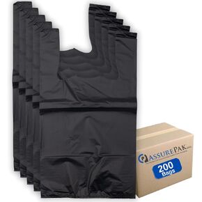 Black Unprinted HDPE T-Shirt Bags - 1/8 BBL 10"X5"X18" - 200 Bags - 30 microns - Black