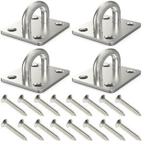 4 Pcs 2 x 1.6 Inch 304 Stainless Steel Ceiling Hooks Pad Eyes Plate Marine Hardware Hooks with Screws