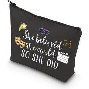 Theatre Themed Inspirational Gift She Believed She Could So She Did Actress Zipper Pouch Makeup Bag (She believed theatre)