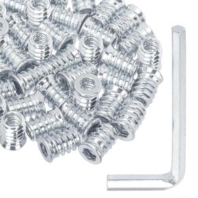 40 Pack Threaded Inserts, 1/4"-20 x 15mm Screw in Nut Threaded Wood Inserts, for Wood Furniture(with 1/4" Allen Wrench)