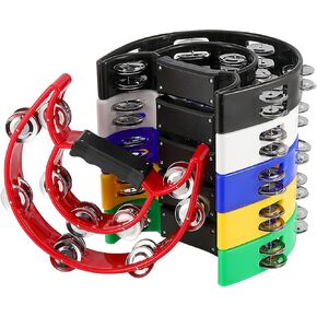 6 PCS 9 x 7.7 Inch Handheld Tambourine, 6 Colors Double Row Tambourine, Plastic Half Moon Hand Held Percussion Instrument for Music Performances, Rehearsals, Gatherings