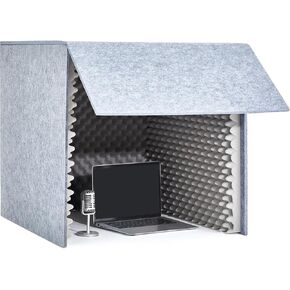 Desktop Soundproof Cover Portable Vocal Recording Booth Vocal Absorbing Shield Microphone Isolation Booth Cube for Music Studio Podcasts Decreasing Noise Home (Grey, 28 x 28 x 28 Inch)
