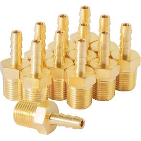 SUNGATOR 12-Pack Air Hose Fittings, 1/4" Barb x 1/4" NPT Male Pipe, Brass Hose Barb Fittings, 1/4 Barb to 1/4 Inch Air Hose Repair Kit, Barbed Adapter, 1/4'' Brass Compression Air Hose Pipe Fittings