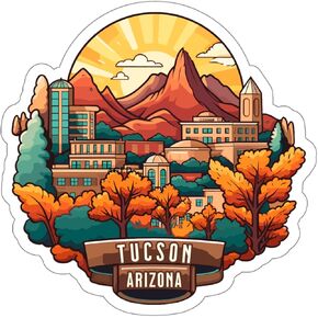 Tucson Arizona Sticker Travel Weatherproof Souvenir Decal Vinyl Small Waterproof for Water Bottle Mug Passport Notebook Laptop Computer Phone Car Stickers Size 4" ID44990