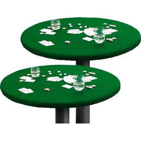 Tegeme 2 Pcs Felt Table Cover for Game Round Felt Card Tablecloth Elastic Poker Tabletop 36 to 48 Inch Poker Table Cover Protector Poker Mat for Table, Green