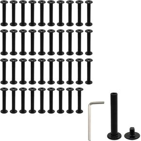 HEVSTIL 30 Sets Bolt and Nut Black M4×6mm Screw Rivets Stainless Steel Binding Screws Φ5×30mm Barrel Nuts and Bolts Black Metric Hex Key Set for Photo Album, Leather, Crafting, Furniture