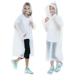 EcoNour Kids Rain Poncho (2-Pack) Reusable Clear EVA Rain Coat | Emergency Ponchos with Hood for Kids-Suits Disney World