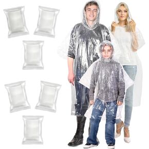 EcoNour Disposable Rain Ponchos Family Pack | Emergency Clear Ponchos with Hood for Kids & Adults-Suits for Disney World