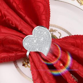 Set of 12 Heart Napkin Ring Valentine Napkin Ring Holder Buckle Love Napkin Ring Metal Rhinestone Napkin Ring Heart Shape Napkin Ring Holder for Valentine's Day Wedding Table (Chic Style, Silver)
