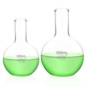 Utile 2pcs of Flat Bottom Flasks, 250ml 500ml Narrow Mouth Glass Flasks,Lab Boiling Flasks with Printed Graduation for Lab Science 4012.9014.1