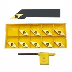 5/8in Indexable Metal Lathe Turning Tool Holder SVJCR1616H16 with VCMT160404 VCMT331 Carbide Turning Inserts for Steel (1piece Holder + 10pcs VCMT16 Inserts)