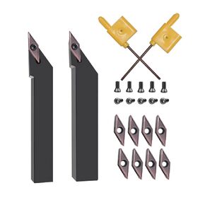 3/8in 1/2in Indexable Metal Lathe Turning Tool Holder with VCMT110304 Carbide Turning Inserts for Stainless Steel(2pcs Holders + 10pcs VCMT11 Insert + 10pcs Screws)