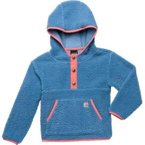 Carhartt Kids Long-Sleeve Fleece Quarter-Snap Sweatshirt, Harbor Blue with pink trim - 2 Toddler