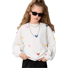 SHENHE Girl's Crew Neck Cute Heart Graphic Sweatshirts Long Sleeve Loose Pullover Top