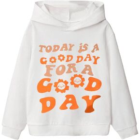 Girl's Letter Graphic Hoodie Long Sleeve Drop Shoulder Hooded Sweatshirt Preppy Pullover Tops